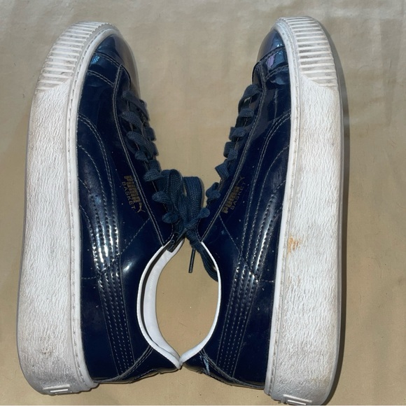 Puma Basket Platform Navy Patent Leather Sneakers Y2K Style. Women's US 8.5 - Picture 6 of 8